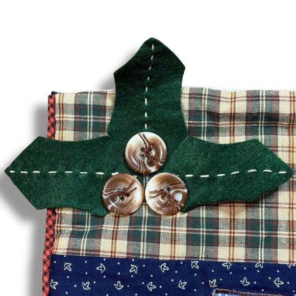 VTG Y2K Quilted Patchwork Felt Button Christmas Stocking Snowman Gingerbread - Picture 3 of 10